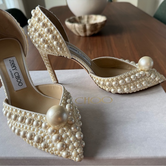 Jimmy Choo Ivory Pearl Embellished Heels - Picture 3 of 8